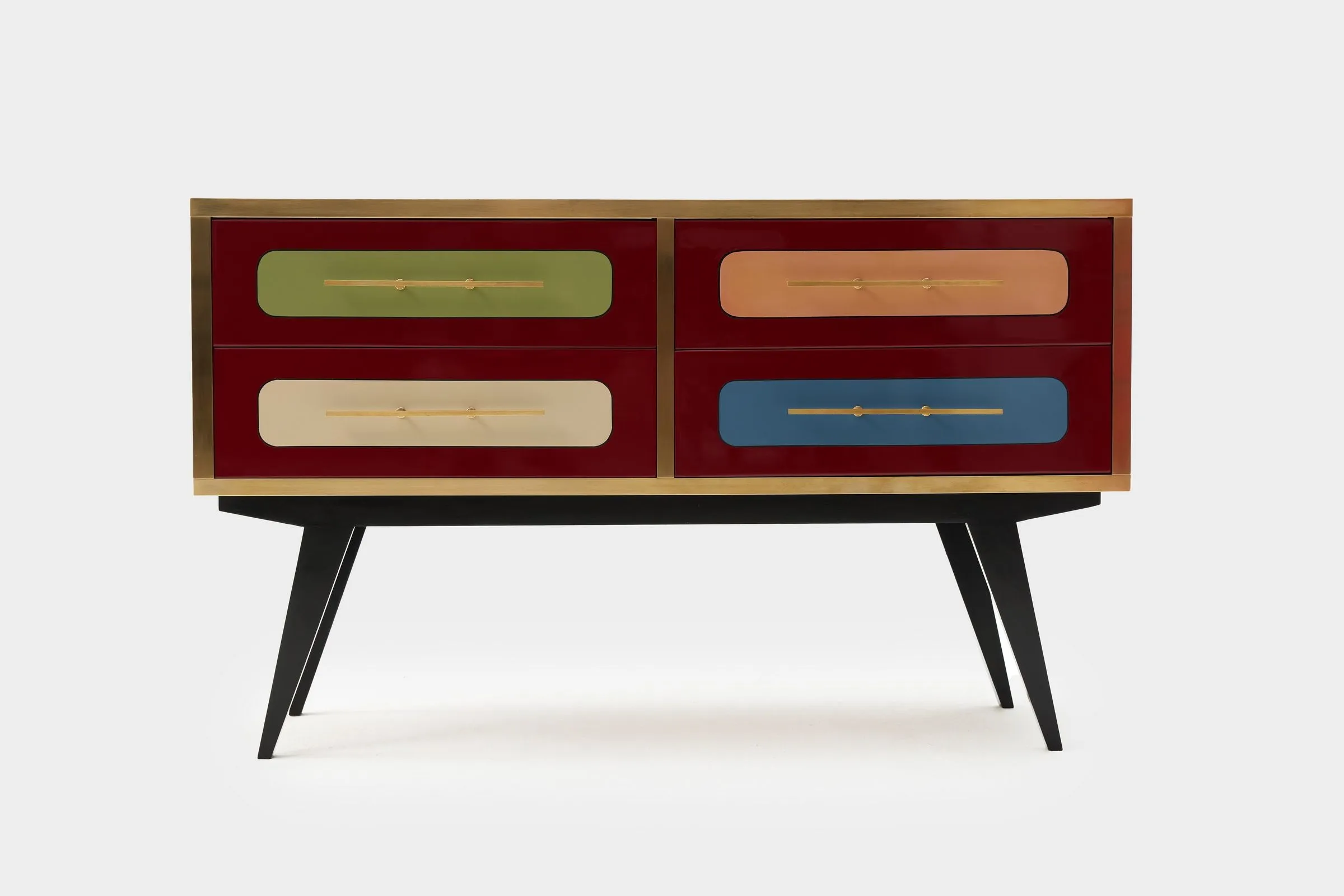 Komoda sideboard vintage z drewna, szkła i mosiądzu, Włochy, lata 60.